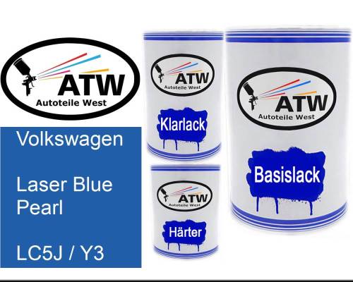 Volkswagen, Laser Blue Pearl, LC5J / Y3: 500ml Lackdose + 500ml Klarlack + 250ml Härter - Set, von ATW Autoteile West.